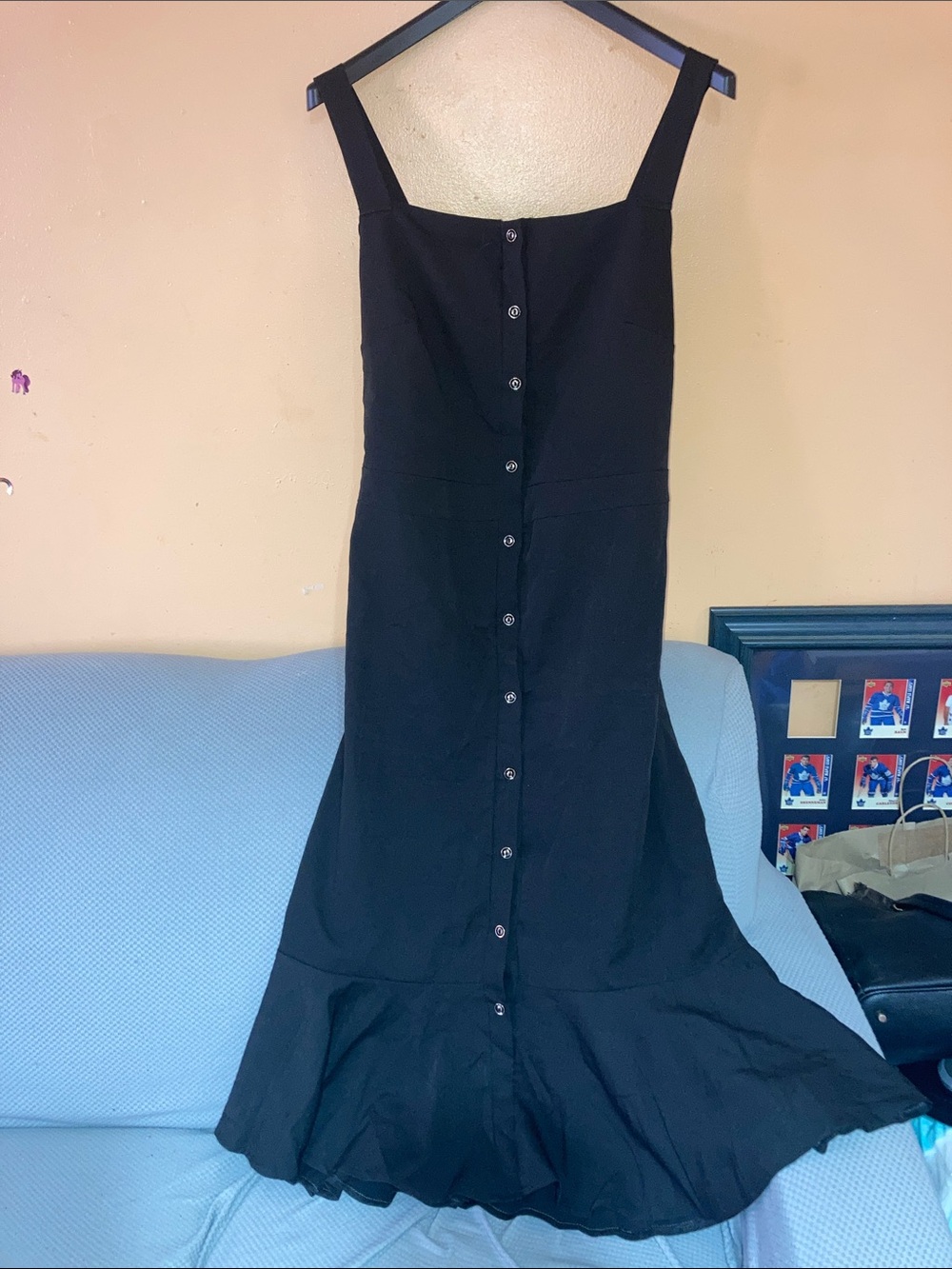 Elegant Black Button-Front Maxi Dress with Flared Hem